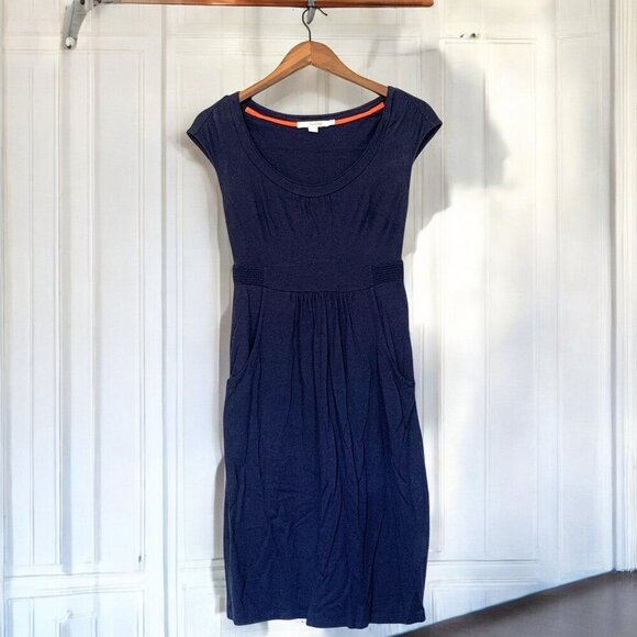 Boden Stretch Midi Dress With Waist Detail & Pockets Navy Blue Size 2R - Picture 1 of 5